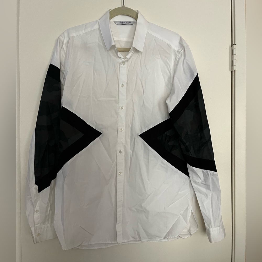 Neil Barrett White & Black Camo Long Sleeve Button Up - Slim Fit
